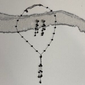 Elegant 1928 Black Beaded Necklace and Earring Set